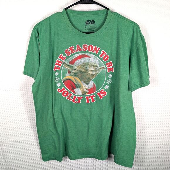 Star Wars Yoda Christmas T Shirt Large Men’s Green Fifth Sun Tee Season Be Jolly - Picture 1 of 4